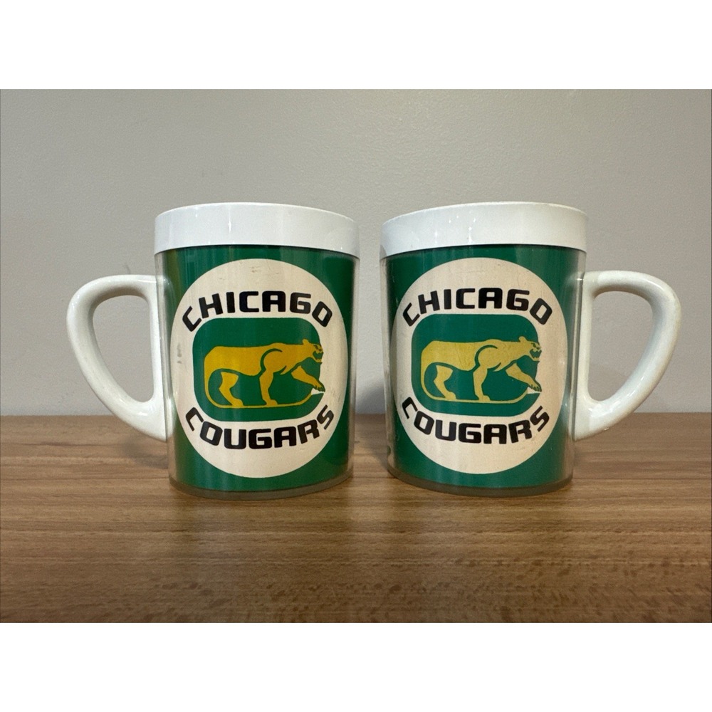 Lot Of 2 Vintage 1970's WHA Chicago Cougars Ice Hockey Thermal Coffee Mugs
